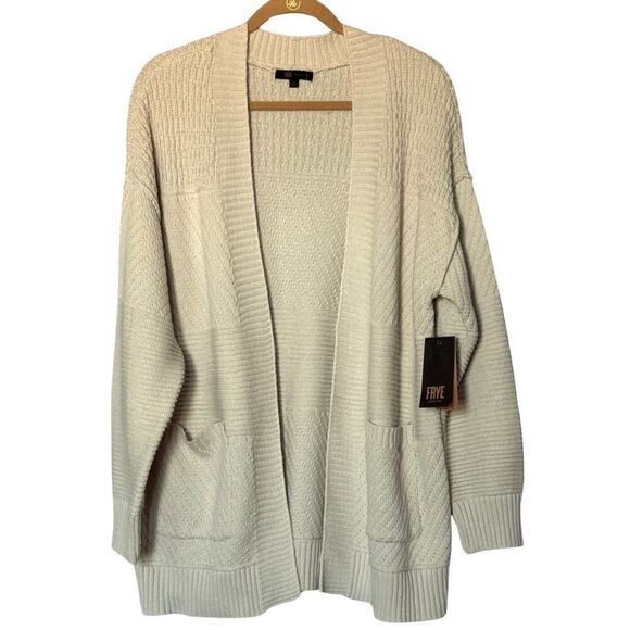 Frye Womens Open Cardigan Sweater‎ Textured Knit Natural Sz Large Tunic Boho NWT - Picture 1 of 11